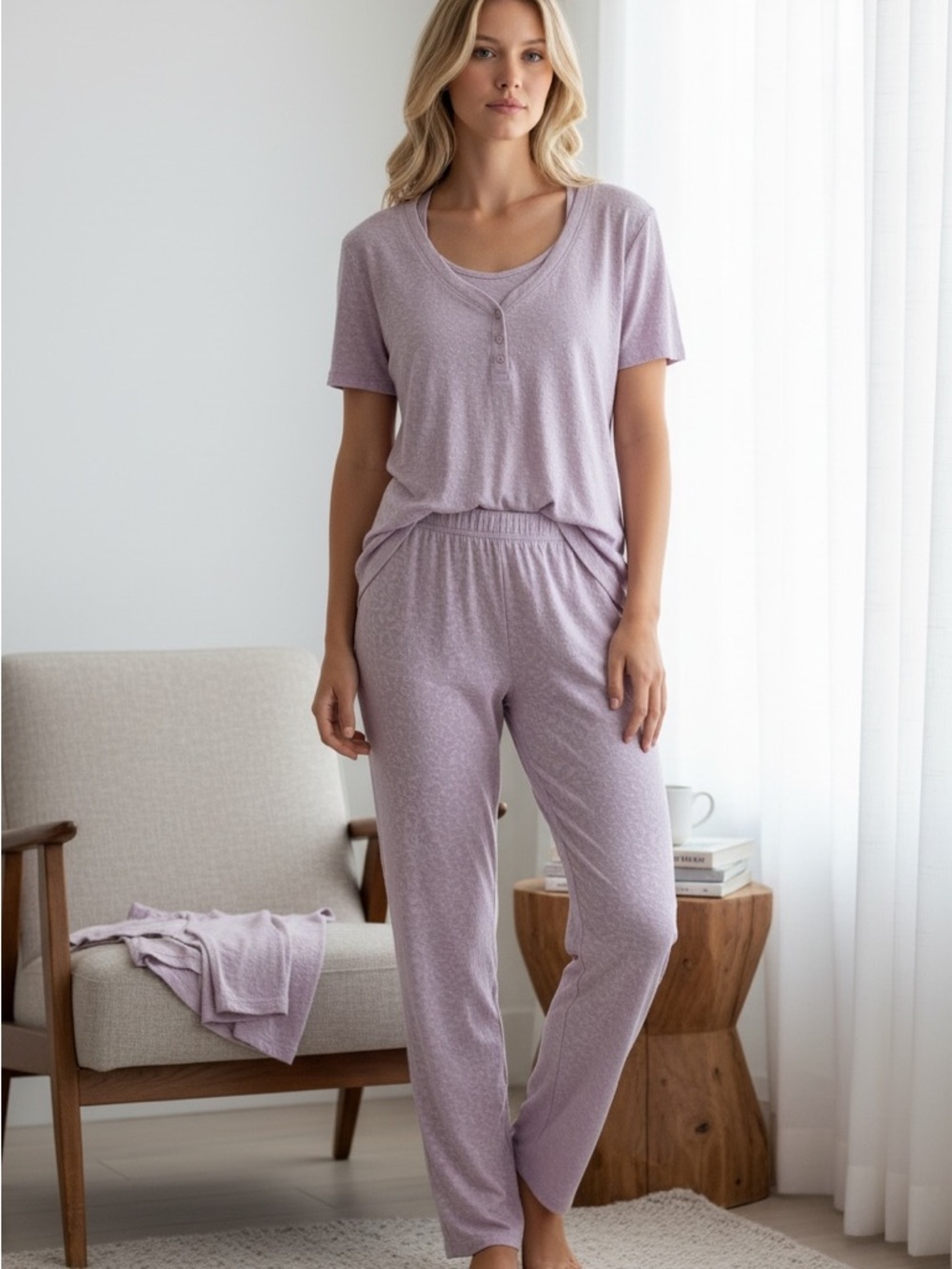 Live 2 Lounge Women's 4-Piece Pointelle Lounge Set - Dusty Pink
